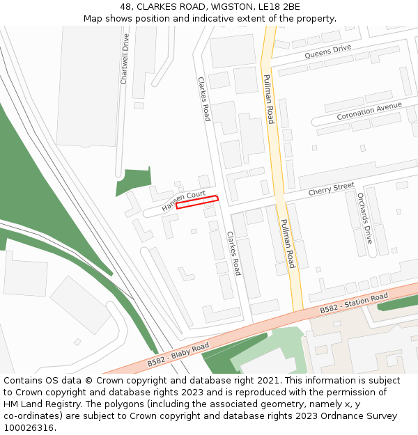 48, CLARKES ROAD, WIGSTON, LE18 2BE: Location map and indicative extent of plot
