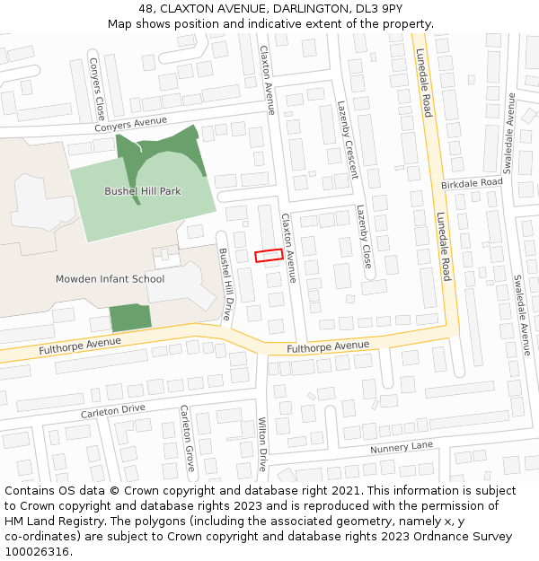 48, CLAXTON AVENUE, DARLINGTON, DL3 9PY: Location map and indicative extent of plot