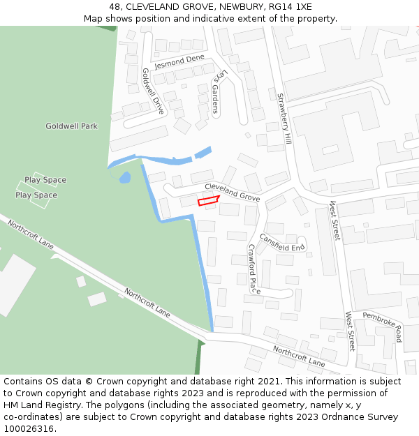 48, CLEVELAND GROVE, NEWBURY, RG14 1XE: Location map and indicative extent of plot