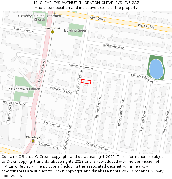 48, CLEVELEYS AVENUE, THORNTON-CLEVELEYS, FY5 2AZ: Location map and indicative extent of plot