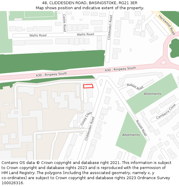 48, CLIDDESDEN ROAD, BASINGSTOKE, RG21 3ER: Location map and indicative extent of plot