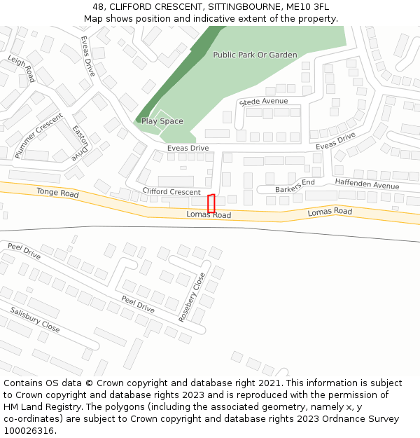 48, CLIFFORD CRESCENT, SITTINGBOURNE, ME10 3FL: Location map and indicative extent of plot