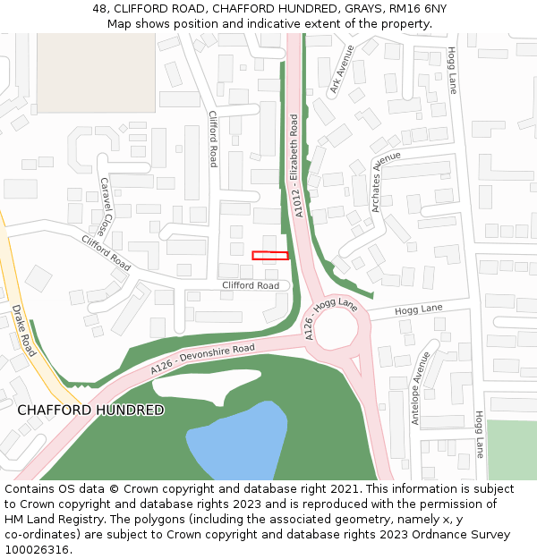 48, CLIFFORD ROAD, CHAFFORD HUNDRED, GRAYS, RM16 6NY: Location map and indicative extent of plot