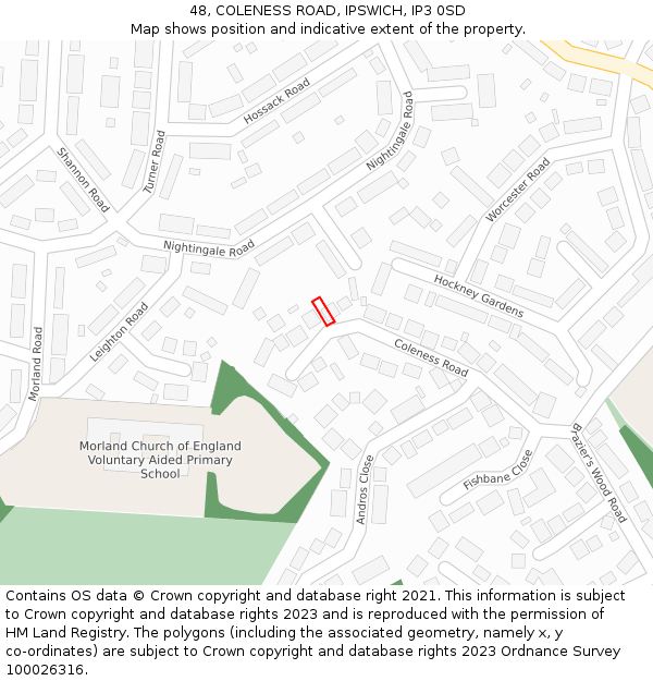 48, COLENESS ROAD, IPSWICH, IP3 0SD: Location map and indicative extent of plot