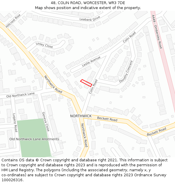 48, COLIN ROAD, WORCESTER, WR3 7DE: Location map and indicative extent of plot