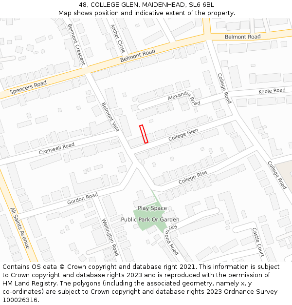 48, COLLEGE GLEN, MAIDENHEAD, SL6 6BL: Location map and indicative extent of plot