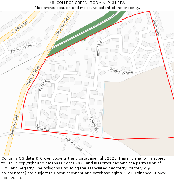 48, COLLEGE GREEN, BODMIN, PL31 1EA: Location map and indicative extent of plot