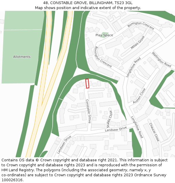 48, CONSTABLE GROVE, BILLINGHAM, TS23 3GL: Location map and indicative extent of plot
