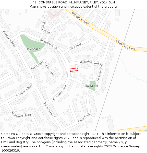 48, CONSTABLE ROAD, HUNMANBY, FILEY, YO14 0LH: Location map and indicative extent of plot