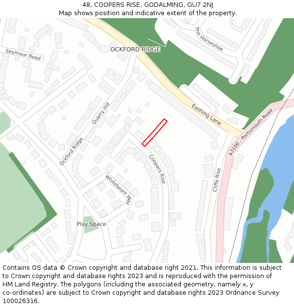 48, COOPERS RISE, GODALMING, GU7 2NJ: Location map and indicative extent of plot