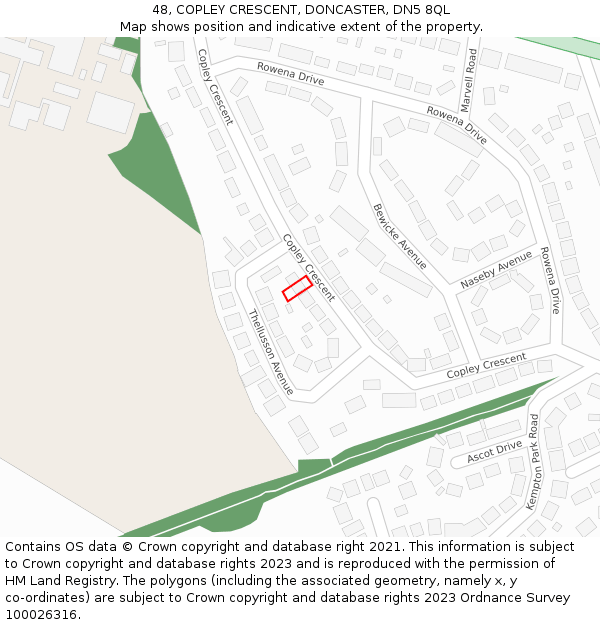 48, COPLEY CRESCENT, DONCASTER, DN5 8QL: Location map and indicative extent of plot