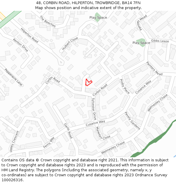 48, CORBIN ROAD, HILPERTON, TROWBRIDGE, BA14 7FN: Location map and indicative extent of plot