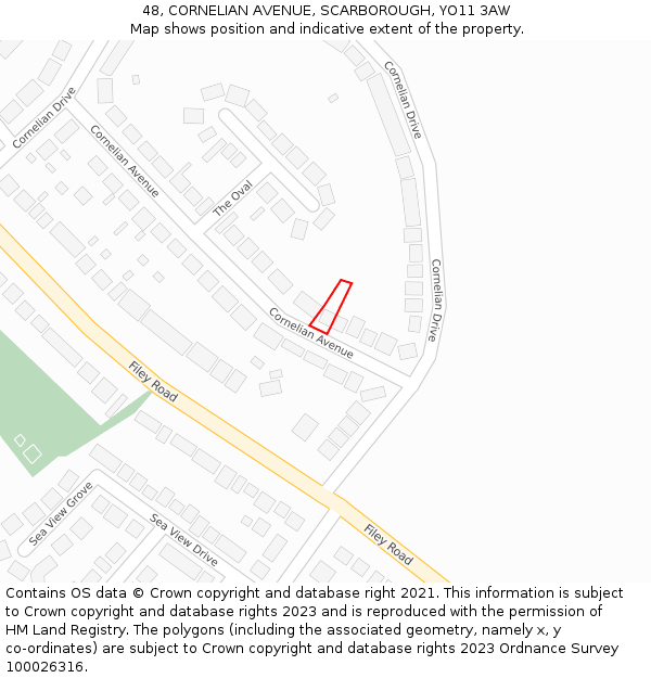 48, CORNELIAN AVENUE, SCARBOROUGH, YO11 3AW: Location map and indicative extent of plot