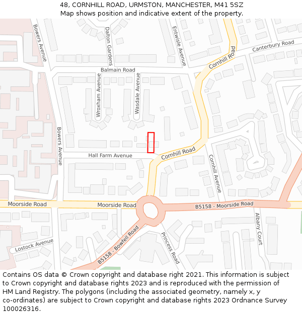 48, CORNHILL ROAD, URMSTON, MANCHESTER, M41 5SZ: Location map and indicative extent of plot