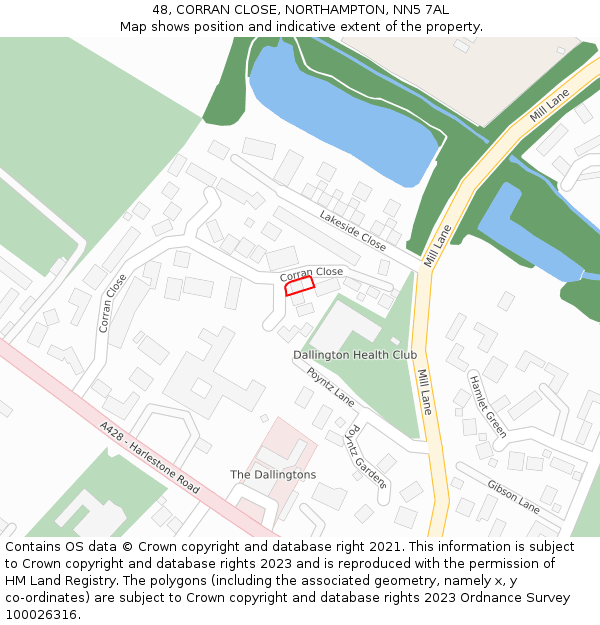 48, CORRAN CLOSE, NORTHAMPTON, NN5 7AL: Location map and indicative extent of plot