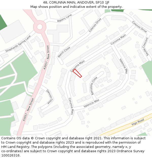 48, CORUNNA MAIN, ANDOVER, SP10 1JF: Location map and indicative extent of plot