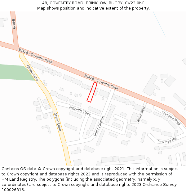 48, COVENTRY ROAD, BRINKLOW, RUGBY, CV23 0NF: Location map and indicative extent of plot