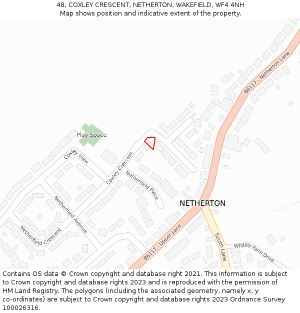 48, COXLEY CRESCENT, NETHERTON, WAKEFIELD, WF4 4NH: Location map and indicative extent of plot