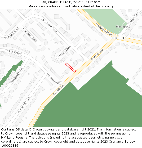 48, CRABBLE LANE, DOVER, CT17 0NY: Location map and indicative extent of plot