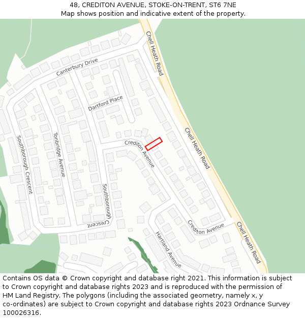 48, CREDITON AVENUE, STOKE-ON-TRENT, ST6 7NE: Location map and indicative extent of plot