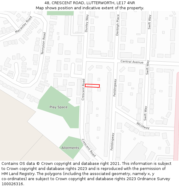 48, CRESCENT ROAD, LUTTERWORTH, LE17 4NR: Location map and indicative extent of plot