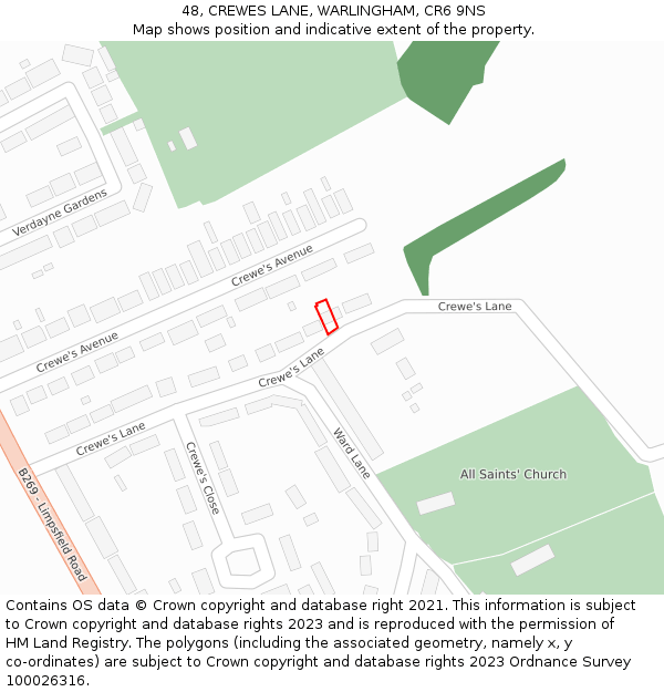 48, CREWES LANE, WARLINGHAM, CR6 9NS: Location map and indicative extent of plot