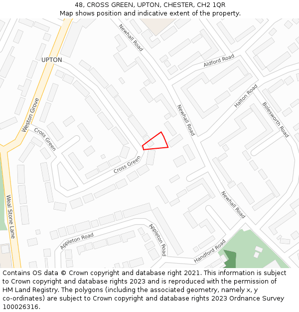 48, CROSS GREEN, UPTON, CHESTER, CH2 1QR: Location map and indicative extent of plot