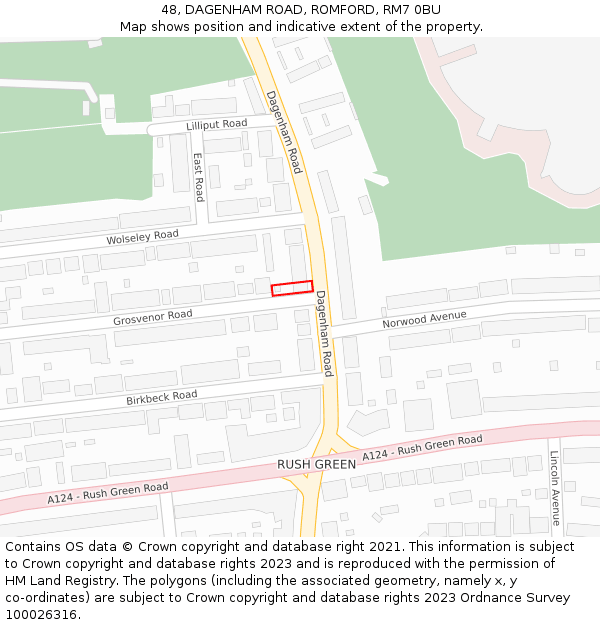 48, DAGENHAM ROAD, ROMFORD, RM7 0BU: Location map and indicative extent of plot