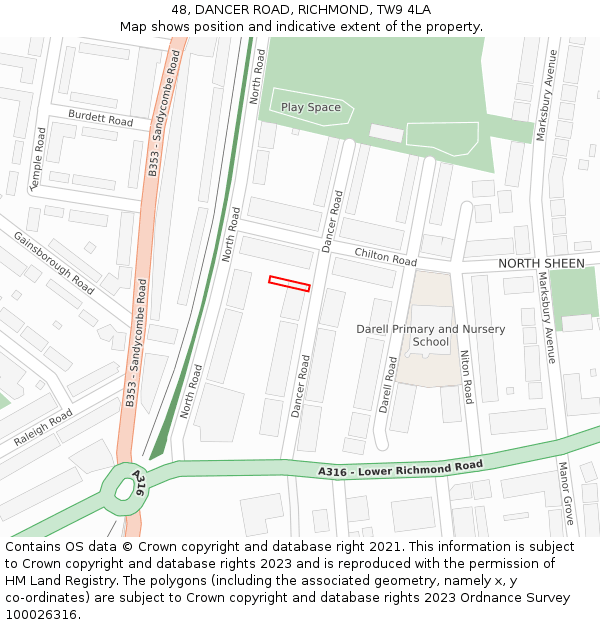 48, DANCER ROAD, RICHMOND, TW9 4LA: Location map and indicative extent of plot