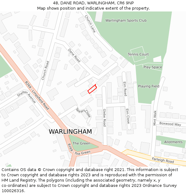 48, DANE ROAD, WARLINGHAM, CR6 9NP: Location map and indicative extent of plot