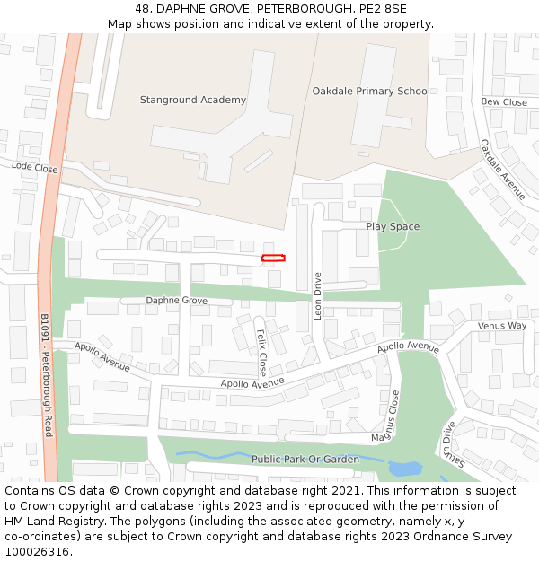 48, DAPHNE GROVE, PETERBOROUGH, PE2 8SE: Location map and indicative extent of plot