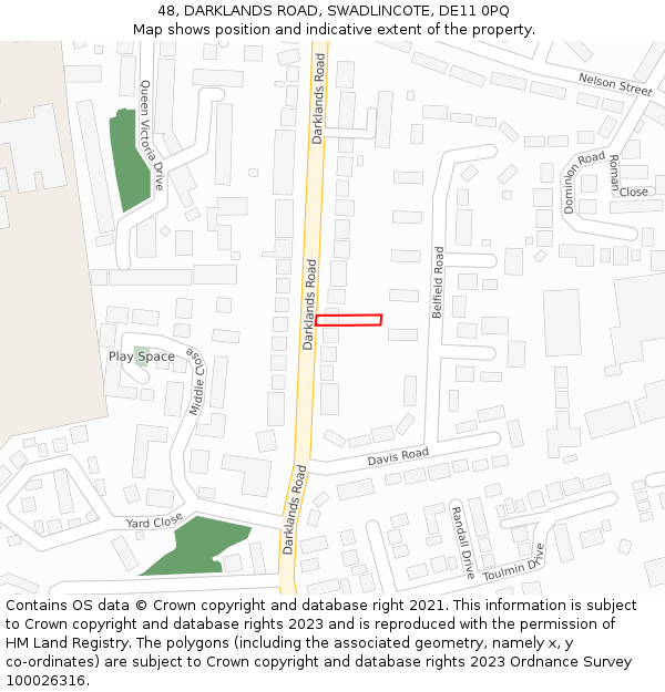 48, DARKLANDS ROAD, SWADLINCOTE, DE11 0PQ: Location map and indicative extent of plot