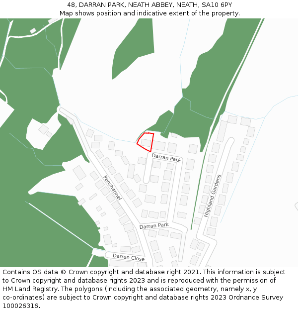 48, DARRAN PARK, NEATH ABBEY, NEATH, SA10 6PY: Location map and indicative extent of plot