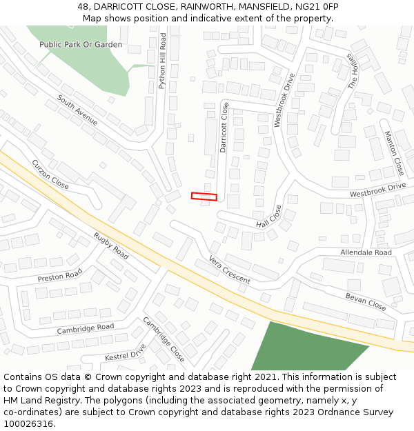 48, DARRICOTT CLOSE, RAINWORTH, MANSFIELD, NG21 0FP: Location map and indicative extent of plot