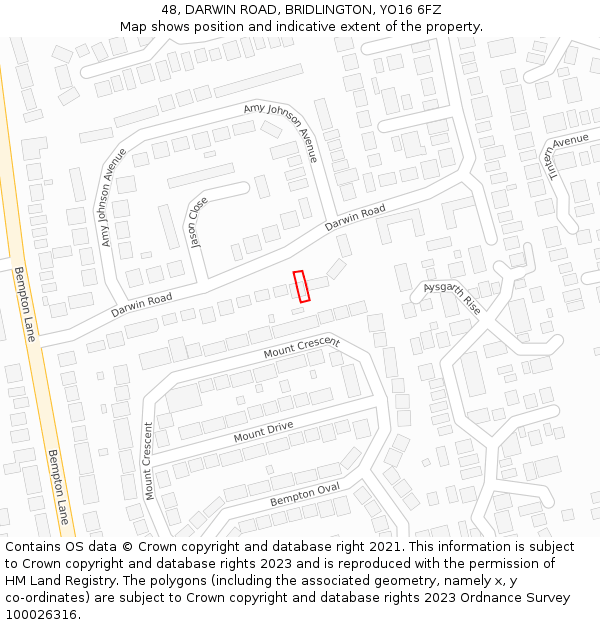 48, DARWIN ROAD, BRIDLINGTON, YO16 6FZ: Location map and indicative extent of plot