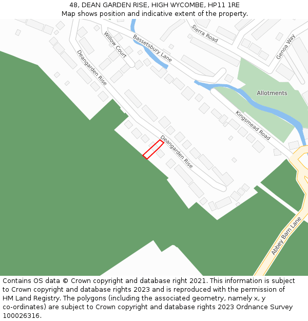 48, DEAN GARDEN RISE, HIGH WYCOMBE, HP11 1RE: Location map and indicative extent of plot