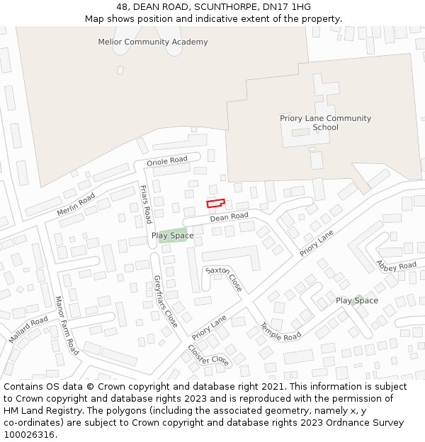 48, DEAN ROAD, SCUNTHORPE, DN17 1HG: Location map and indicative extent of plot