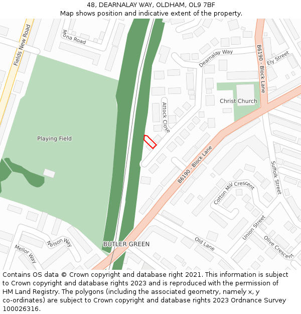 48, DEARNALAY WAY, OLDHAM, OL9 7BF: Location map and indicative extent of plot