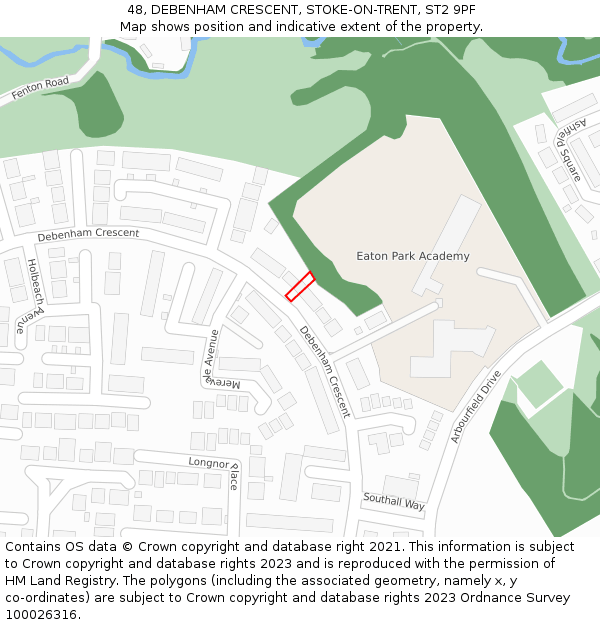 48, DEBENHAM CRESCENT, STOKE-ON-TRENT, ST2 9PF: Location map and indicative extent of plot