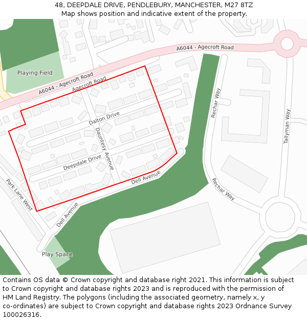 48, DEEPDALE DRIVE, PENDLEBURY, MANCHESTER, M27 8TZ: Location map and indicative extent of plot