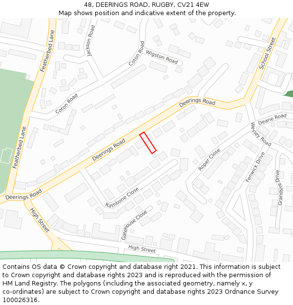 48, DEERINGS ROAD, RUGBY, CV21 4EW: Location map and indicative extent of plot