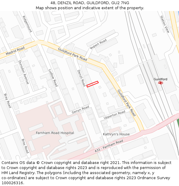 48, DENZIL ROAD, GUILDFORD, GU2 7NG: Location map and indicative extent of plot