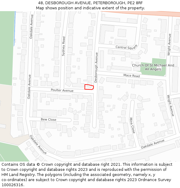 48, DESBOROUGH AVENUE, PETERBOROUGH, PE2 8RF: Location map and indicative extent of plot