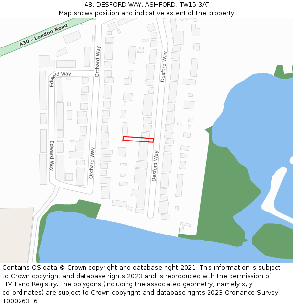 48, DESFORD WAY, ASHFORD, TW15 3AT: Location map and indicative extent of plot