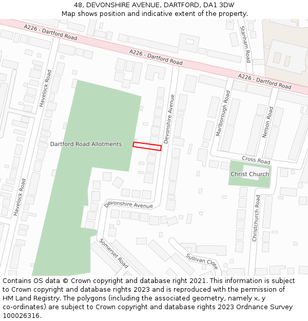 48, DEVONSHIRE AVENUE, DARTFORD, DA1 3DW: Location map and indicative extent of plot
