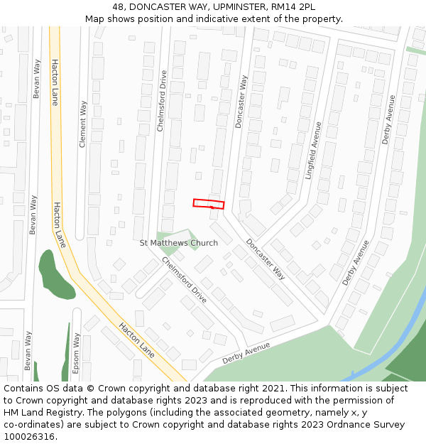 48, DONCASTER WAY, UPMINSTER, RM14 2PL: Location map and indicative extent of plot