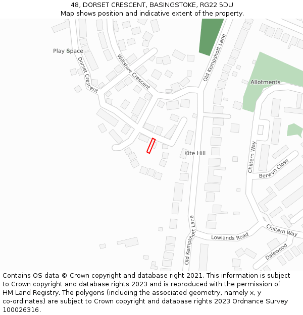 48, DORSET CRESCENT, BASINGSTOKE, RG22 5DU: Location map and indicative extent of plot
