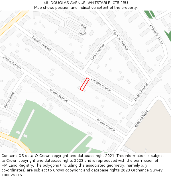 48, DOUGLAS AVENUE, WHITSTABLE, CT5 1RU: Location map and indicative extent of plot