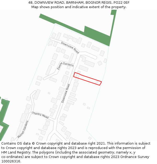 48, DOWNVIEW ROAD, BARNHAM, BOGNOR REGIS, PO22 0EF: Location map and indicative extent of plot