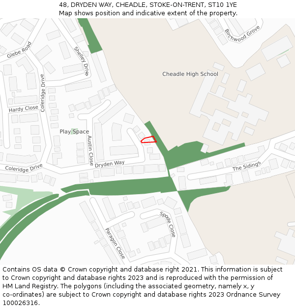 48, DRYDEN WAY, CHEADLE, STOKE-ON-TRENT, ST10 1YE: Location map and indicative extent of plot